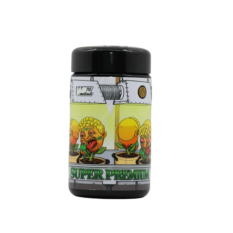 Frog Poison also known as Toad Venom cannabis jar by WaterBoyz710 featuring cartoon artwork and Super Premium label from the Cutright Cannabis x WaterBoyz710 living soil drop