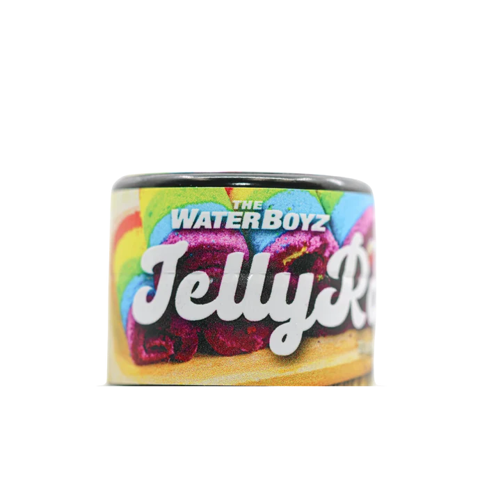 Jelly Rollz live rosin 2g jar front graphic label The Water Boyz collab