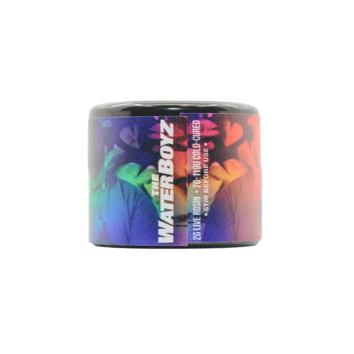 The Water Boyz logo and 2g Live Rosin 70-119u Cold-Cured text on jar label
